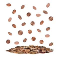 Wall Mural - Pile of US coins isolated on white