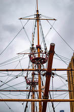 The Golden Hinde Ship In London With Wood Parts And Pieces