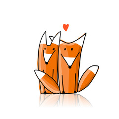 Poster - Couple of cute foxes, sketch for your design