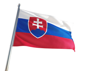 Slovakia National Flag waving in the wind, isolated white background. High Definition