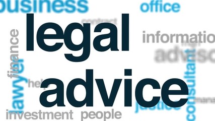 Poster - Legal advice animated word cloud. Kinetic typography.