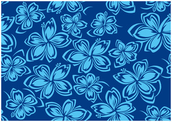 Seamless hibiscus illustration pattern, blue,background image of southern country and hawaii and tropical image | apparel, textile