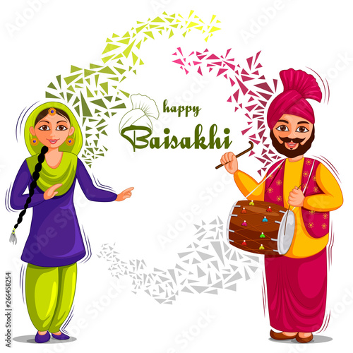 Fotografía vector illustration of Greetings background for Punjabi New Year festival Vaisak