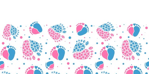 Wall Mural - Seamless Vector Pattern Border with Baby Feet  and Heart