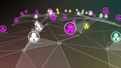 Social network abstract users, sms, messages, media concept, blue dark background with animated links