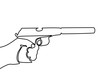 Continuous one line Hand holding gun with silencer.