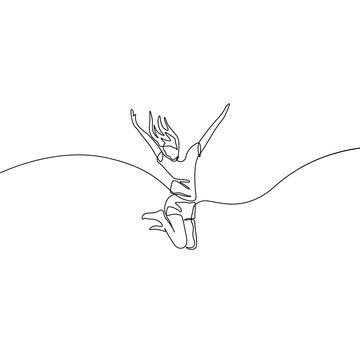 Continuous one line drawing jumping girl