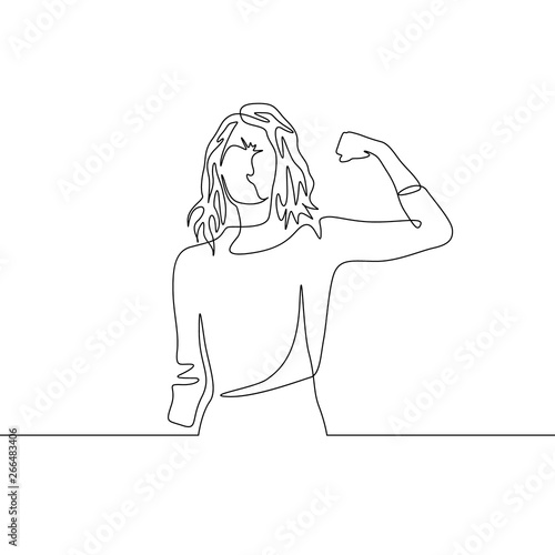 Continuous One Line Drawing Long Hair Girl Power Pose Buy This