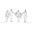 Continuous one line family multi generation, Parents swinging kids