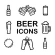 Set of Beer line icons. Alchohol, drink, pint, glass, bottle, can. Vector