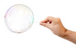 © magann - soap bubble and a males hand with needle to let it pop