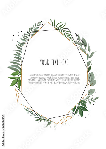 Floral wreath with green eucalyptus leaves, flower rose, anemone . Frame bord...