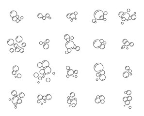 Wall Mural - soap bubbles icons. collection of thin line soap bubbles symbols isolated on a white background. vec