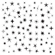 © Staratel - Sparkle Symbols. Big Collection of Black Sparkle Signs and Irregular Cartoon Style Stars on a White Background. Vector Illustration
