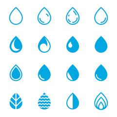 Wall Mural - Drop Icons. Set of Blue Droplet Symbols on a White Background. Vector Illustration