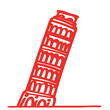 Handgezeichneter Turm von Pisa in rot