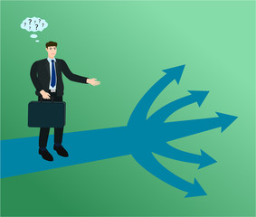 Wall Mural - Businessman standing at crossroad for choose choice multiple way , confuse concept