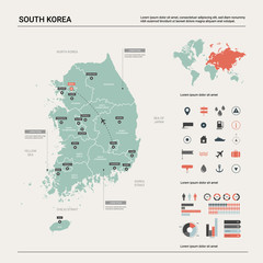 Wall Mural - vector map of south korea. high detailed country map with division, cities and capital seoul. politi