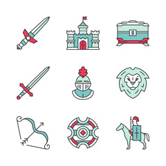 Poster - Medieval color icons set