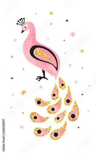 Abstract watercolor peacock vector illustration.