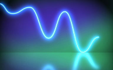 Wall Mural - futuristic abstract blue and green neon wave motion light shapes on colorful background and reflecti