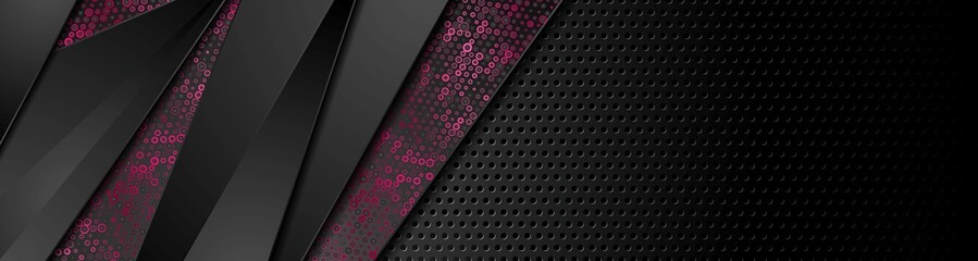 black technology perforated banner with purple dots