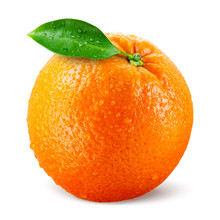 Orang Fruit Isolate. Orange With Leaves Isolated On White. With Leaf.