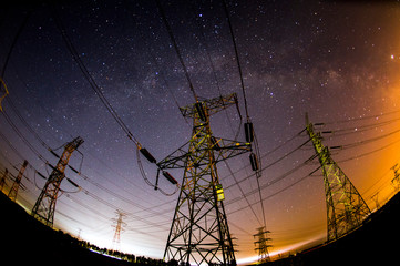 The power supply facilities of contour in the evening