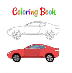 Comic racing car background vector illustration coloring page for kids. Auto traffic and speed. Automobile racing car.