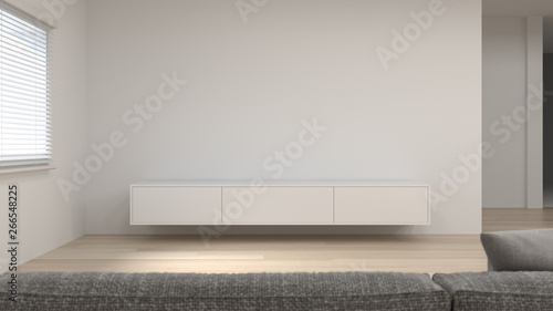 Modern Tv White Cabinet Shelf In Empty Room Interior Background 3d