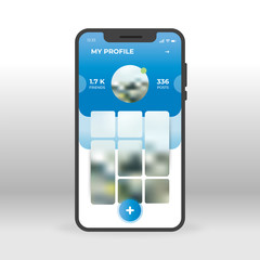 Blue Social Network Profile page UI, UX, GUI screen for mobile apps design. Modern responsive user interface design of mobile applications including My Profile information screen