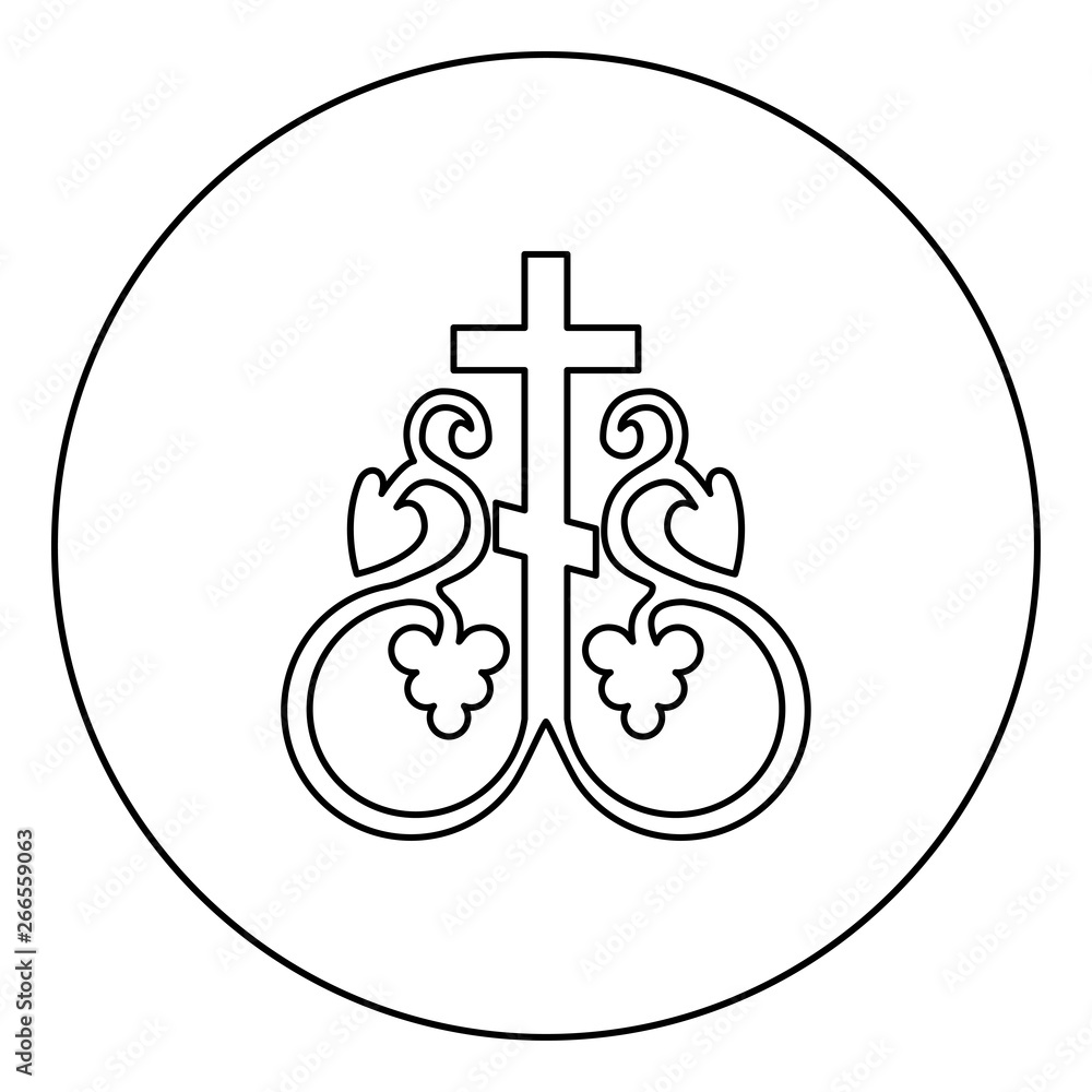 Cross vine Cross monogram Symbol secret communion sign Religious cross anchors icon in circle round outline black color vector illustration flat style image