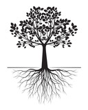 Fototapeta  - Black Tree with Roots on white background. Vector Illustration.