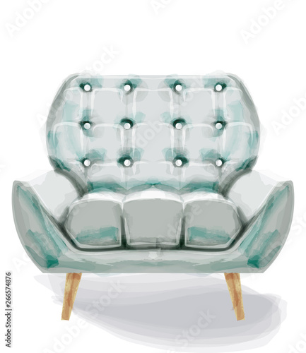 Vintage retro armchair Vector watercolor. Modern style furniture. Old effect ...