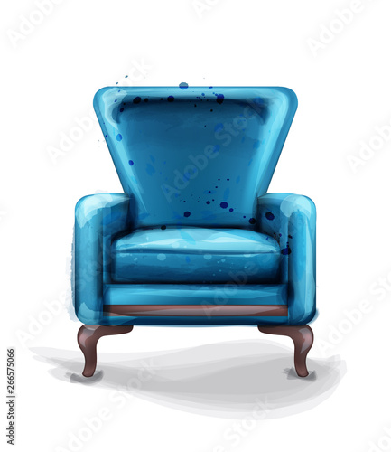 Vintage retro armchair Vector watercolor. Modern style furniture. Old effect ...