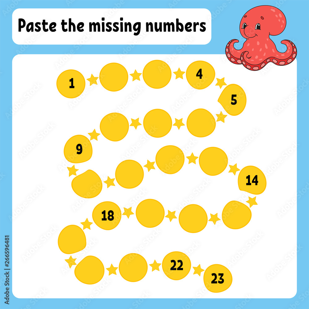 Catoonic Missing Numbers Paste the missing numbers. Handwriting practice. Learning numbers for ...