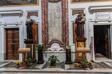 The statues of St. Mary and St. Joseph with baby Jesus in the Basilica of St. Mary of the Angels and the Martyrs, Rome