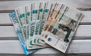 banknotes, Russian ruble, Bank of Russia ticket, banknotes of different denominations, two thousand rubles, one thousand rubles , five hundred rubles, one hundred rubles