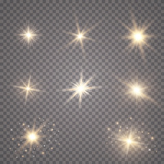 Wall Mural - Glow light effect. Starburst with sparkles on transparent background. Vector illustration. Sun