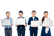 © LIGHTFIELD STUDIOS - schoolchildren pretending to be businesspeople using laptops Isolated On White