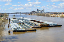 River Barges On The Illinois River In Illinois On A Summers Day