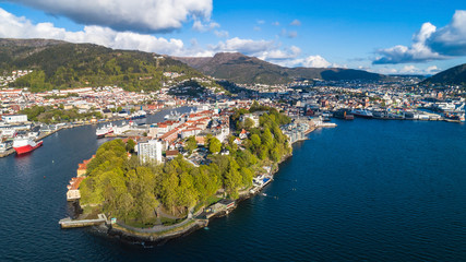 Wall Mural - Bergen old town aerial view. Bergen, Norway.