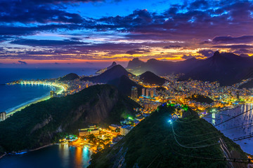 Fototapete - Sunset view of Copacabana,  Corcovado, Urca and Botafogo in Rio de Janeiro. Brazil