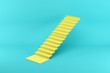 Yellow stairway isolated on blue background. Minimal conceptual idea concept. 3D Render.
