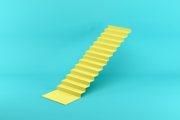 Wall Mural - Yellow stairway isolated on blue background. Minimal conceptual idea concept. 3D Render.