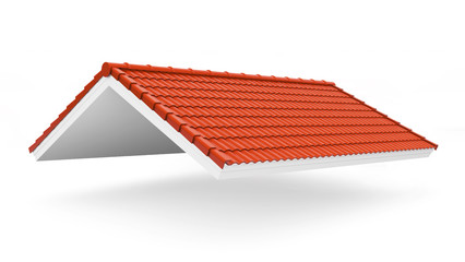 3d roof on the white background. 3d rendering,red roof tile isolated on the white background,Tile with structure on the white background.gable roof