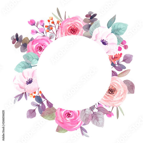 watercolor flowers. floral illustration, Leaf, Botanic composition for weddin...