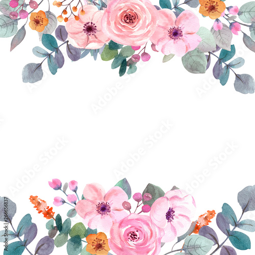 watercolor flowers. floral illustration, Leaf, Botanic composition for weddin...