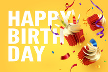 Paper Art Of Falling Cupcake, Happy Birthday Celebrate