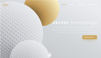 Wall Mural - White web homepage template with buttons and 3d balls.